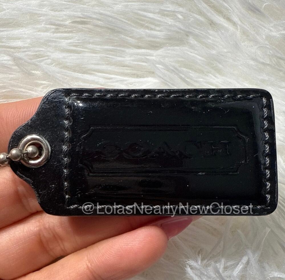 2” COACH Black Patent Leather Fob Bag Charm Hang tag Hangtag